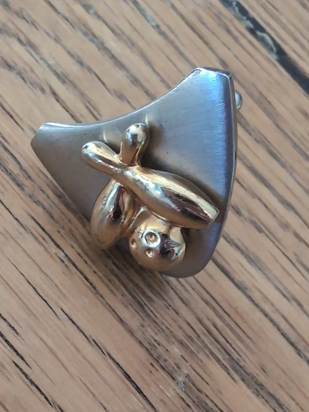 Mid-Century Vintage Men's Silver and Gold Bowling Tie Clip and Cufflinks Set